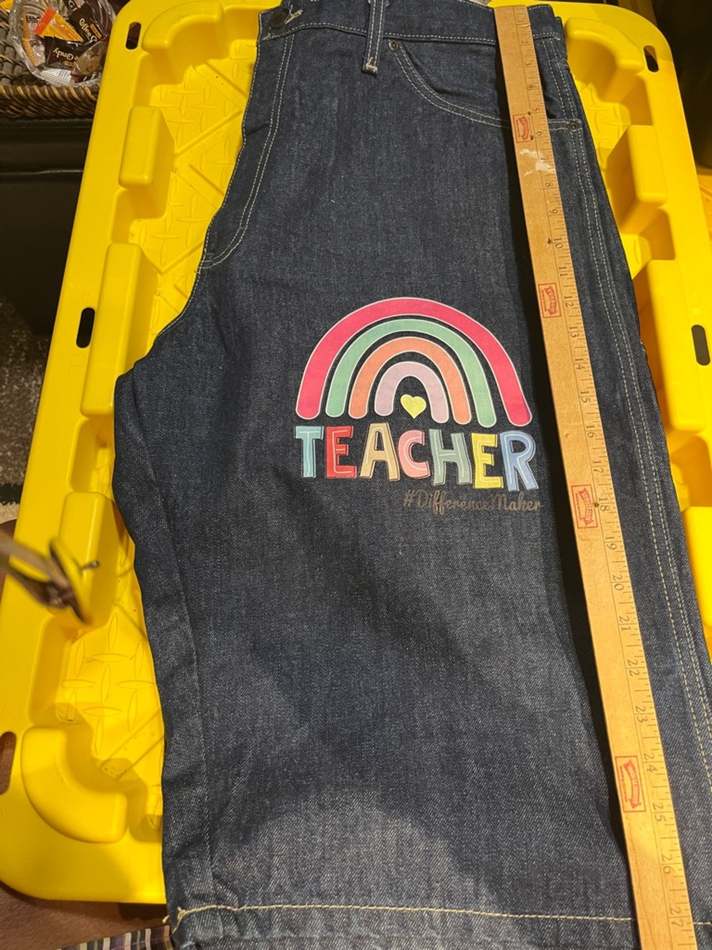 Dickies Dark Blue Denim Cargo Shorts with Multicolor Teacher Graphic